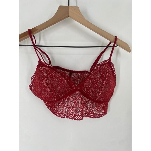 Victorias Secret Lace Bralette Bra Removable Pads Wireless MAROON Size  LARGE - Picture 1 of 4